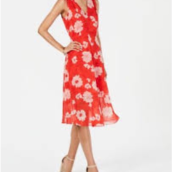 Vince Camuto Floral Print Tie Shoulder Dress New With Tags - Picture 2 of 12